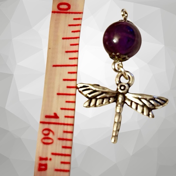 Hand Crafted Earrings Dragonfly Amethyst Dangle Silver Long Pierced - Picture 5 of 7